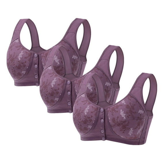 GERsome 3PCS Bras for Older Women Comfortable Convenient Front Closure Button Bras for Older Comfort Wireless Bras for Women Plus Size Full Coverage No Underwire Bra Assorted Color