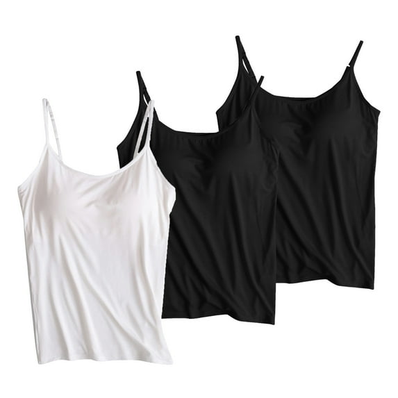 GERsome 3PCS Camisoles for Women with Built in Bra,Basic Yoga Top Layering Tank Top Padded Bra Undershirt (S-2XL)