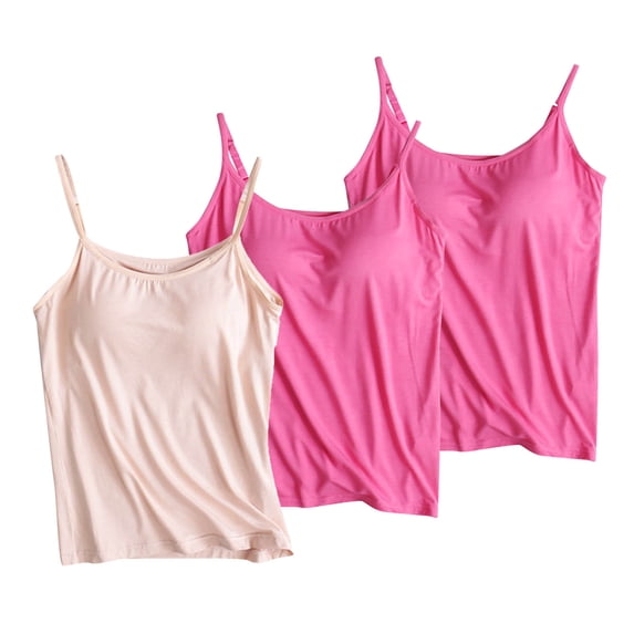 GERsome 3PCS Camisoles for Women with Built in Bra,Basic Yoga Top Layering Tank Top Padded Bra Undershirt (S-2XL)