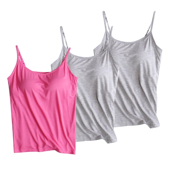 GERsome 3PCS Camisoles for Women with Built in Bra,Basic Yoga Top Layering Tank Top Padded Bra Undershirt (S-2XL)