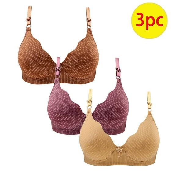 GERsome 3PCS Pinstripe Bras for Women No Underwire Push up Bralettes Seamless Wireless Everyday Comfort T-Shirt Bra with Adjustable Straps