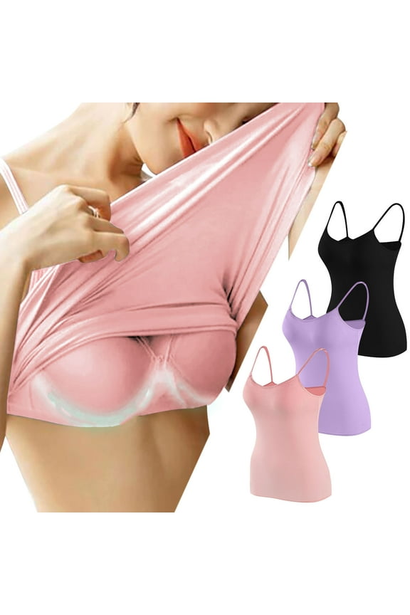 3pcs Womens Camisole with Built-in Bra Cup Strap Supportive Padded Tank Top Layering Cami Undershirt for Yoga