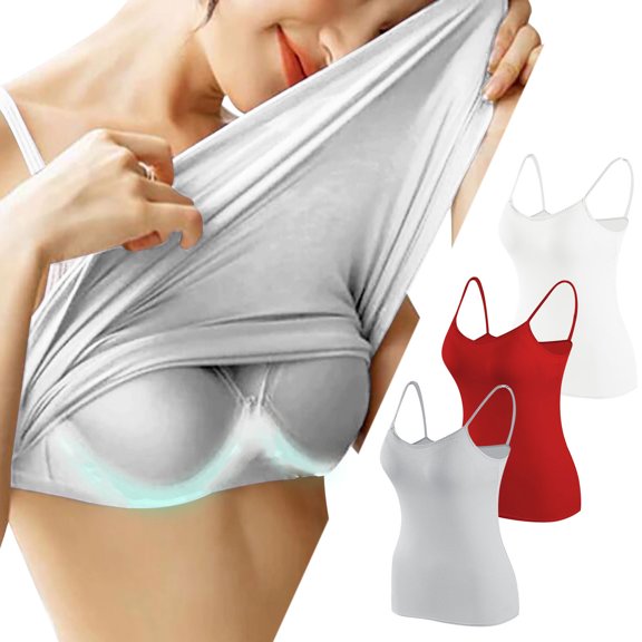 GERsome 3PCS Women's Camisole Built in Bra Wireless Fabric Support Short Cami Basic Yoga Top Layering Tank Top Padded Bra Undershirt (S-XL)