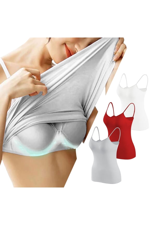 3PCS Women's Camisole Built in Bra Wireless Fabric Support Short Cami Basic Yoga Top Layering Tank Top Padded Bra Undershirt (S-XL)