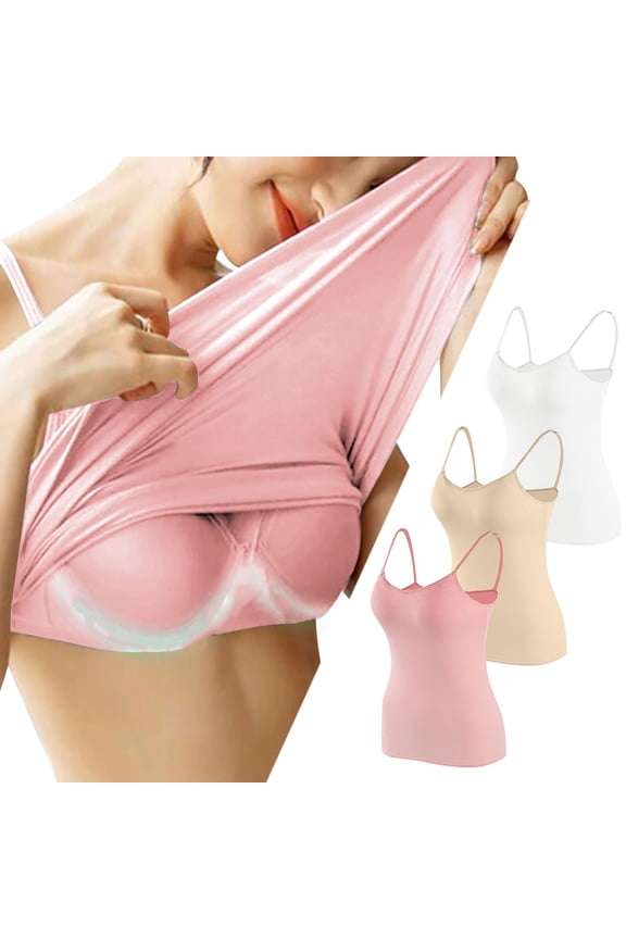 3PCS Women's Camisole Built in Bra Wireless Fabric Support Short Cami Basic Yoga Top Layering Tank Top Padded Bra Undershirt (S-XL)