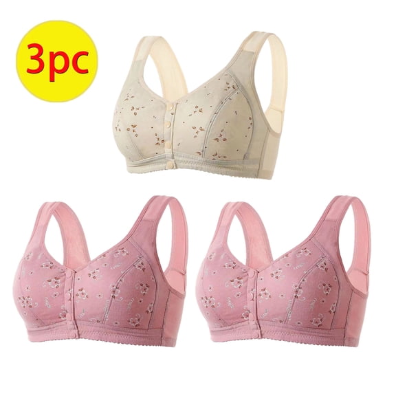 GERsome 3PCS Women's Front Closure Bras Posture Full Coverage Plus Size No Underwire Support Plunge Seamless Bra 3PCS#2Hot Pink/Beige S