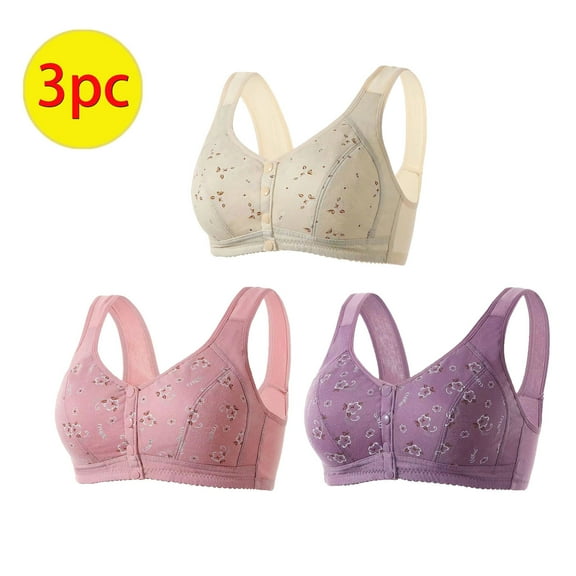 GERsome 3PCS Women's Front Closure Bras Posture Full Coverage Plus Size No Underwire Support Plunge Seamless Bra 3PCS#Beige/Purple/Hot Pink S