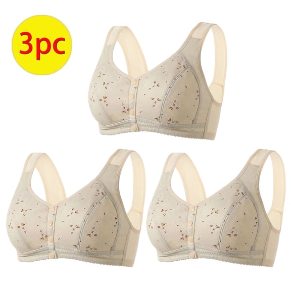 GERsome 3PCS Women's Front Closure Bras Posture Full Coverage Plus Size No Underwire Support Plunge Seamless Bra 3PCS#Beige S