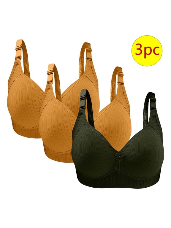 3pcs Women's Plus Size Full Coverage Non Padded Wireless C Cup Bra Comfortable Everyday Bra Multi Color Available