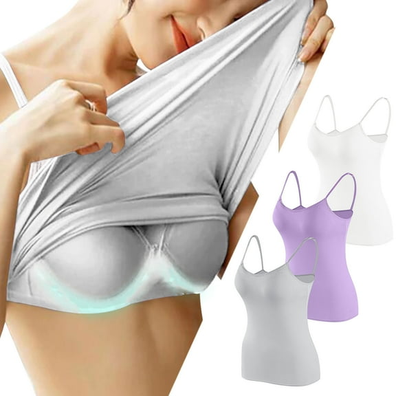 GERsome 3 Pcs Womens Tank Tops Spaghetti Strap Camisole with Built in Padded Bra Vest Sleeveless Layer Top Basic Cami Undershirt