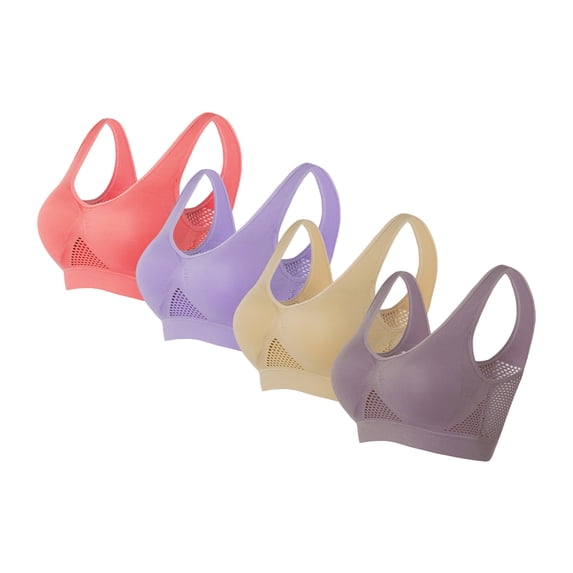 GERsome 4 PCS Womens Sports Bra Comfortable Sleep Bras No Underwire Seamless Workout Yoga Bra with Removable Pads for Women