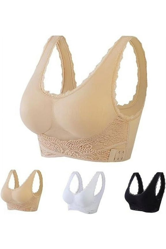 4 Pack Assorted Color Sports Bras for Women Front Criss Cross Bras Side Buckle Lace Sports Bras Wireless Push Up Seamless Bra Full Coverage T-Shirt Bra