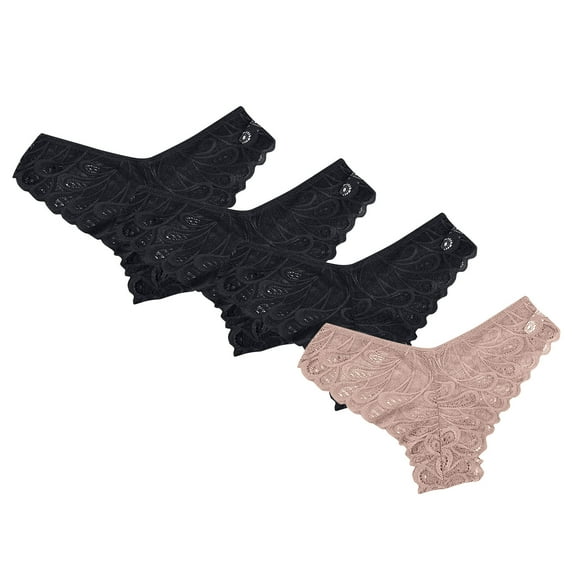 GERsome 4 Pack Lace Thongs for Women Low Rise Thongs Cheeky Panties Breathable Underwear Womens No Show Seamless Soft Underwear S-2XL