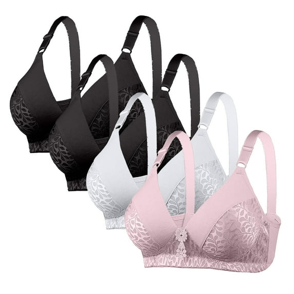 GERsome 4 Pack Women's Bras Wireless Full Coverage Plus Size Minimizer Non Padded Comfort Soft Bra Assorted Color