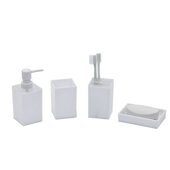 GERsome 4 Piece Bathroom Accessory Set - Toothbrush Holder, Tumbler, Soap Dish, Pump Dispenser