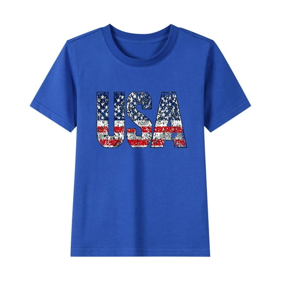 GERsome 4th of July Patriotic Tops for Unisex Kids, Boys Girls Cotton Short Sleeve Crew Neck American Flag Tshirts Loose Fit Summer Graphic Tee, Sizes 11-12 Years
