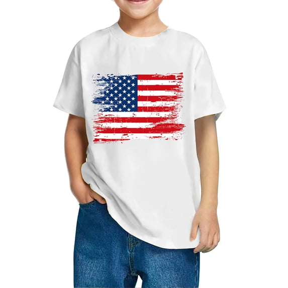 GERsome 4th of July T-Shirts for Boys Girls American Flag Cotton Short Sleeve Crewneck Tshirt USA Flag Stars Stripes Patriotic Graphic Tee, Sizes 7-8 Years