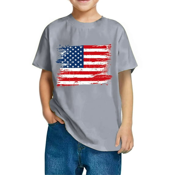 GERsome 4th of July T-Shirts for Boys Girls American Flag Cotton Short Sleeve Crewneck Tshirt USA Flag Stars Stripes Patriotic Graphic Tee, Sizes 9-10 Years