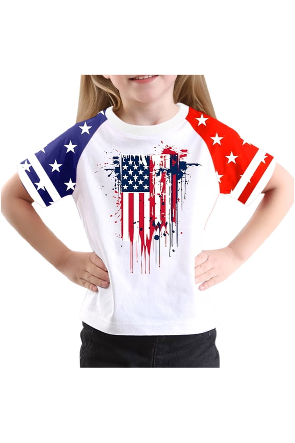 4th of July T Shirts for Kids Girls Boys American Flag Patriotic Graphic Tees Short Sleeve Crewneck Tshirts Indenpendence Day Holiday Shirts, 11-12 Years
