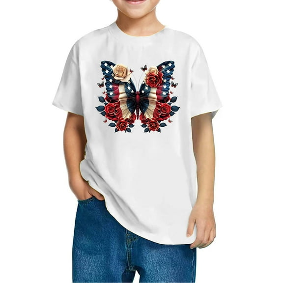 GERsome 4th of July T-Shirts for Kids Girls Boys Novelty American Flag Patriotic Graphic Tees Short Sleeve Crewneck Cotton Indenpendence Day Tshirts, 3-4 Years