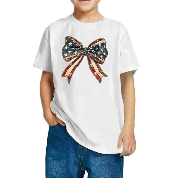 GERsome 4th of July T-Shirts for Kids Girls Boys Novelty American Flag Patriotic Graphic Tees Short Sleeve Crewneck Cotton Indenpendence Day Tshirts, 4-5 Years