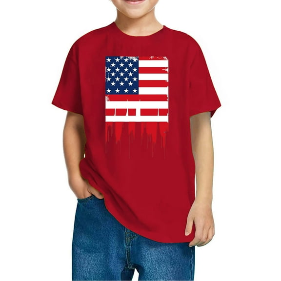 GERsome 4th of July T-Shirts for Kids Girls Boys Novelty American Flag Patriotic Graphic Tees Short Sleeve Crewneck Cotton Indenpendence Day Tshirts, 5-6 Years