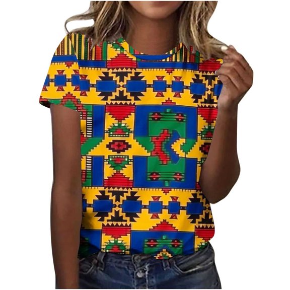 GERsome 4th of July Crewneck T-Shirt for Women American Flag Patriotic Short Sleeve Tops USA Flag Stars Stripes Casual Summer Tee S-2XL