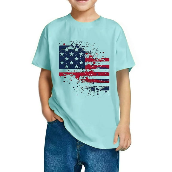 GERsome 4th of July Girls Boys' Short Sleeve Crewneck T-Shirts American Flag Tshirts for Unisex Kids Funny Patriotic Print Tees, 4-5 Years