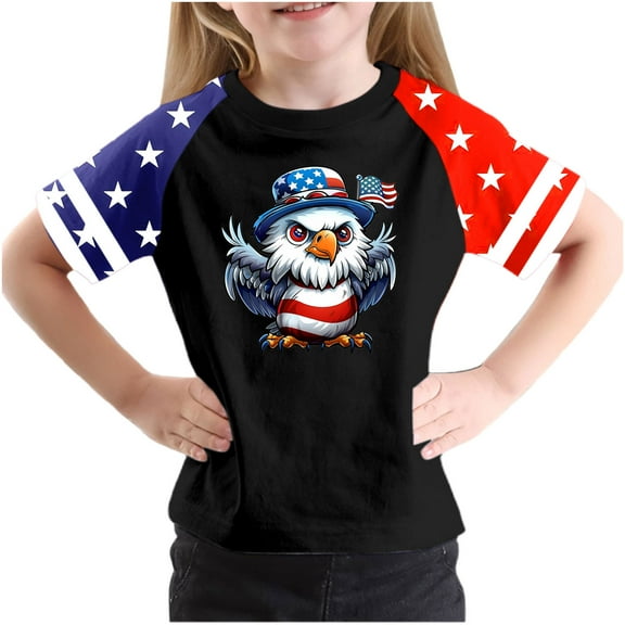 GERsome 4th of July Kids Boys T-Shirts, Girls Crewneck Short Sleeve Comfort Tees Summer Unisex American Flag Tshirts, 3-4 Years
