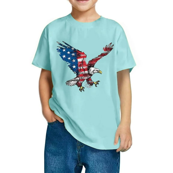 GERsome 4th of July Kids Boys T-Shirts, Girls Crewneck Short Sleeve Comfort Tees Summer Unisex American Flag Tshirts, 4-5 Years