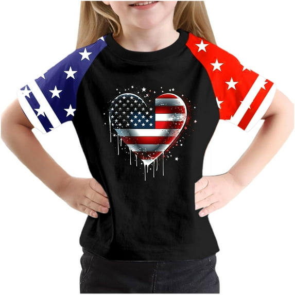 GERsome 4th of July Kids Boys T-Shirts, Girls Crewneck Short Sleeve Comfort Tees Summer Unisex American Flag Tshirts, 7-8 Years