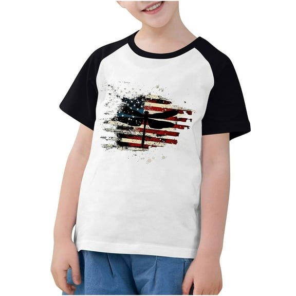 GERsome 4th of July Kids Boys T-Shirts, Girls Crewneck Short Sleeve Comfort Tees Summer Unisex American Flag Tshirts, Sizes 5-6 Years