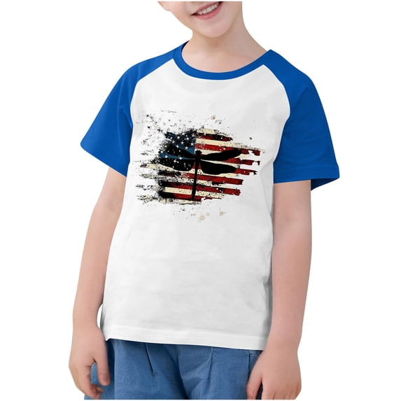 GERsome 4th of July Kids Boys T-Shirts, Girls Crewneck Short Sleeve Comfort Tees Summer Unisex American Flag Tshirts, Sizes 7-8 Years