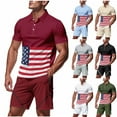 thumbnail image 1 of GERsome 4th of July Mens 2 Piece Outfits Button Down Short Sleeve Tops and Shorts Sets American Flag Graphic Summer Jogging Tracksuits S-3XL, 1 of 9