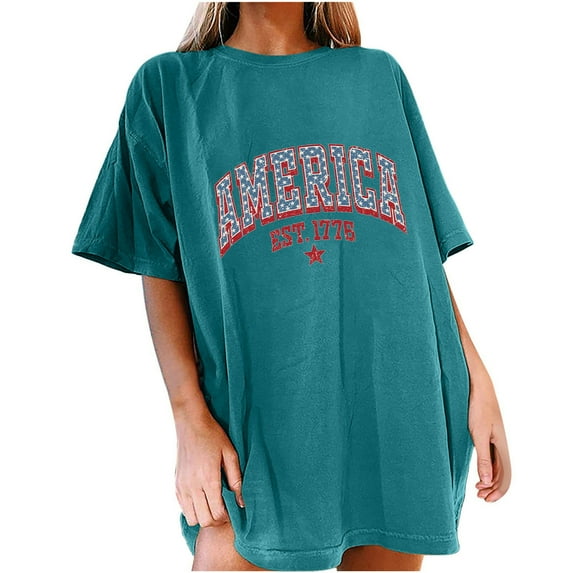 GERsome 4th of July Patriotic T-Shirt for Women American Flag Short Sleeve Crewneck Tops Casual Loose Fit USA Veteran Pullover Tops S-2XL