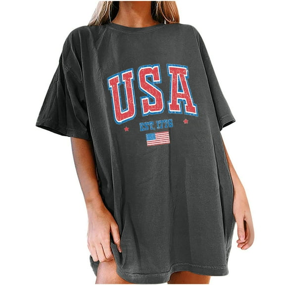 GERsome 4th of July Patriotic T-Shirt for Women American Flag Short Sleeve Crewneck Tops Casual Loose Fit USA Veteran Pullover Tops S-2XL