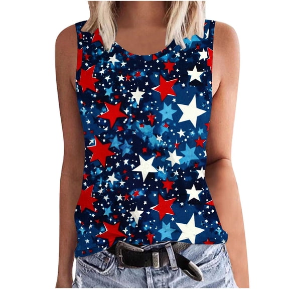 GERsome 4th of July Patriotic Tank Tops for Women Summer Sleeveless Loose Fit Tops American Flag Crew Neck T-Shirts S-5XL