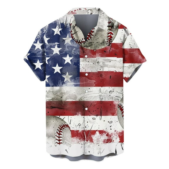 GERsome 4th of July Shirts for Men American Flag Graphic Patriotic Button Down Short Sleeve Shirts Summer Holiday Beach Shirts S-3XL