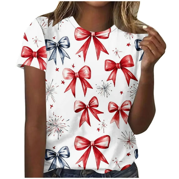 GERsome 4th of July Short Sleeve T Shirts for Women American Flag Patriotic Crewneck Tops USA Flag Stars Stripes Loose Fit Summer Tee S-2XL