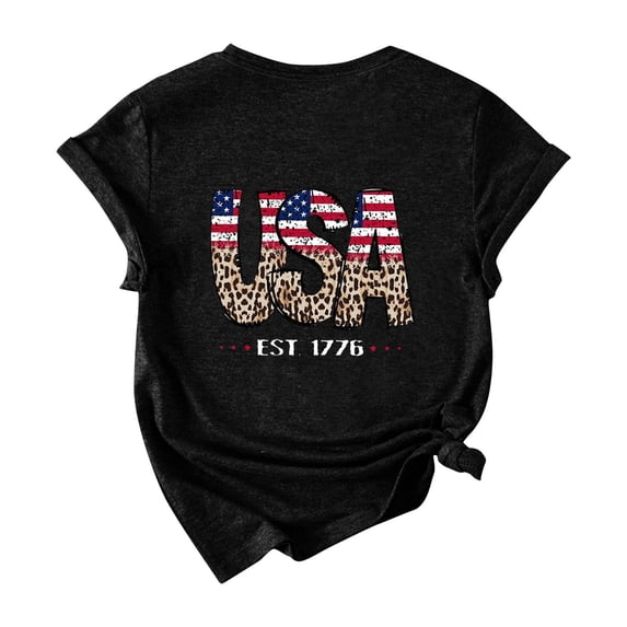 GERsome 4th of July T-Shirt American Flag Shirts for Women Short Sleeve Crewneck USA Print Patriotic Tops Stars and Stripes Tees S-2XL