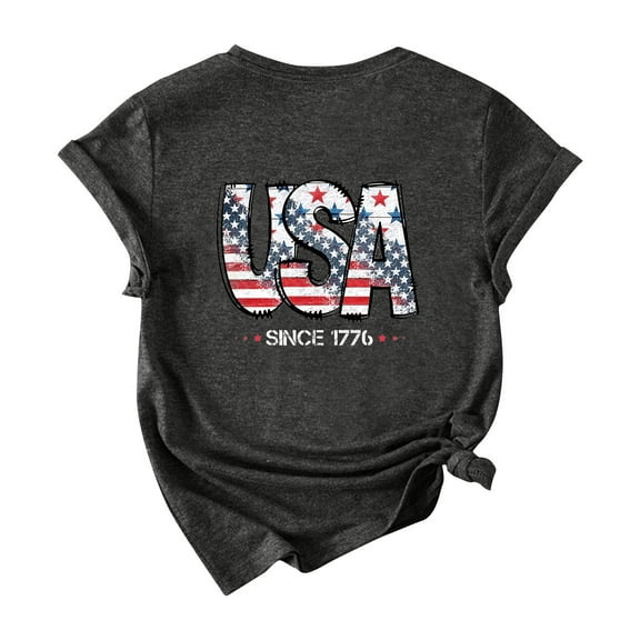 GERsome 4th of July T-Shirt American Flag Shirts for Women Short Sleeve Crewneck USA Print Patriotic Tops Stars and Stripes Tees S-2XL