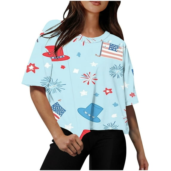 GERsome 4th of July T-Shirt for Women American Flag Short Sleeve Crewneck Tshirt USA Flag Stars Stripes Patriotic Graphic Tee S-3XL
