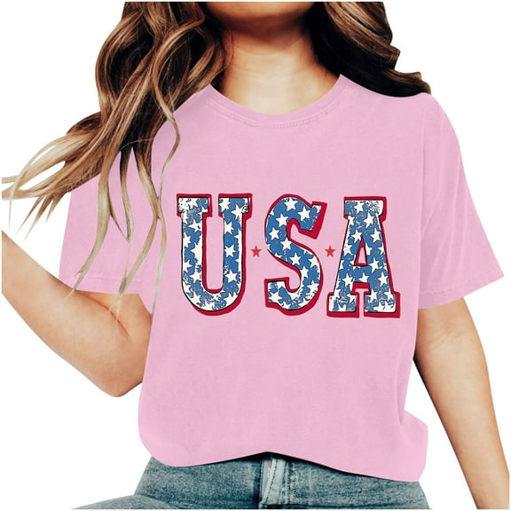 GERsome 4th of July T-Shirt for Women USA Graphic Patriotic Tops Crewneck Short Sleeve Tee S-3XL