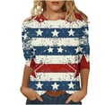 thumbnail image 1 of GERsome 4th of July T Shirts Womens 3/4 Length Sleeve Patriotic Tops Casual American Flag Shirts Crewneck Loose-Fit Blouses S-5XL, 1 of 6