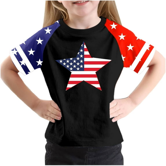 GERsome 4th of July T-Shirts for Boys Girls American Flag Short Sleeve Crewneck Tshirt USA Flag Stars Stripes Patriotic Graphic Tee, 3-4 Years
