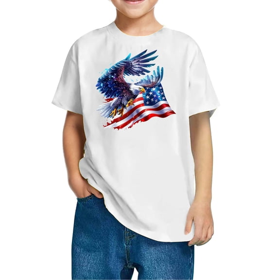 GERsome 4th of July T-Shirts for Unisex Kids Girls Cotton Short Sleeve Crew Neck American Flag Patriotic Tops Loose Fit Summer Graphic Tee, 3-4 Years