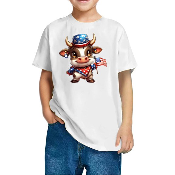 GERsome 4th of July T-Shirts for Unisex Kids Girls Cotton Short Sleeve Crew Neck American Flag Patriotic Tops Loose Fit Summer Graphic Tee, 7-8 Years