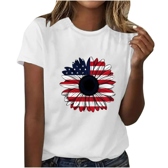 GERsome 4th of July T-Shirts for Women Crew Neck Short Sleeve American Flag Patriotic Tee Summer Loose Fit Tops for Independence Day S-2XL