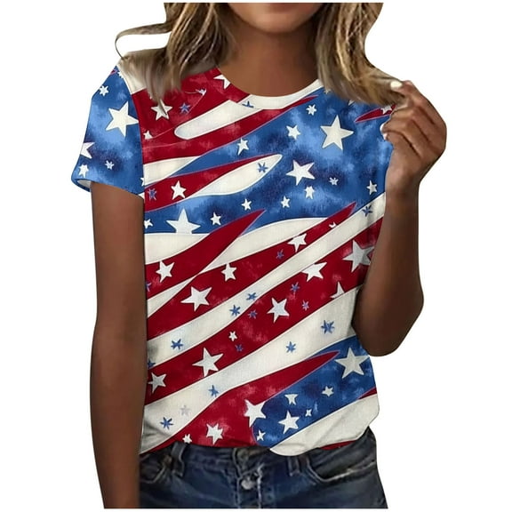 GERsome 4th of July T Shirts for Women Short Sleeve Patriotic Pullover Tops Casual American Flag Shirts Crewneck Loose-Fit Blouses S-2XL