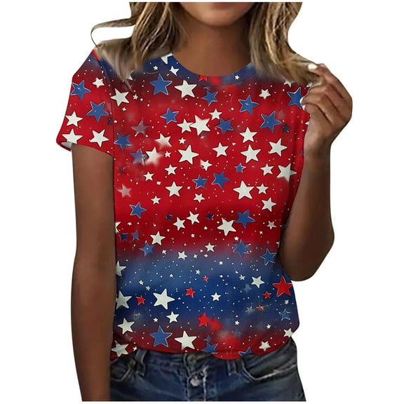 GERsome 4th of July T Shirts for Women Short Sleeve Patriotic Pullover Tops Casual American Flag Shirts Crewneck Loose-Fit Blouses S-2XL